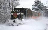 ※津軽鉄道・真っ白な雪の中を走るストーブ列車(イメージ)